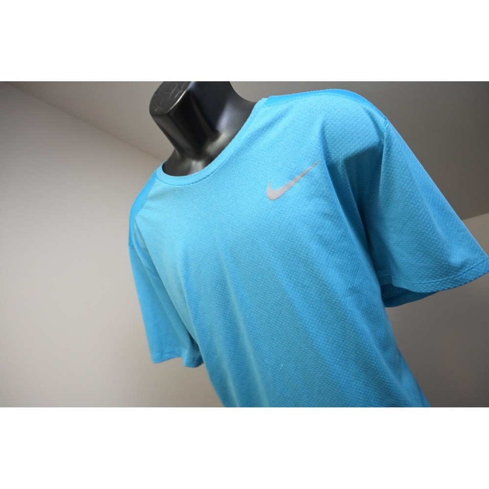 Nike Running Gym Shirt Mens XXL Blue Dri-FIT Short Sleeve Mesh Reflective EUC - Picture 1 of 11